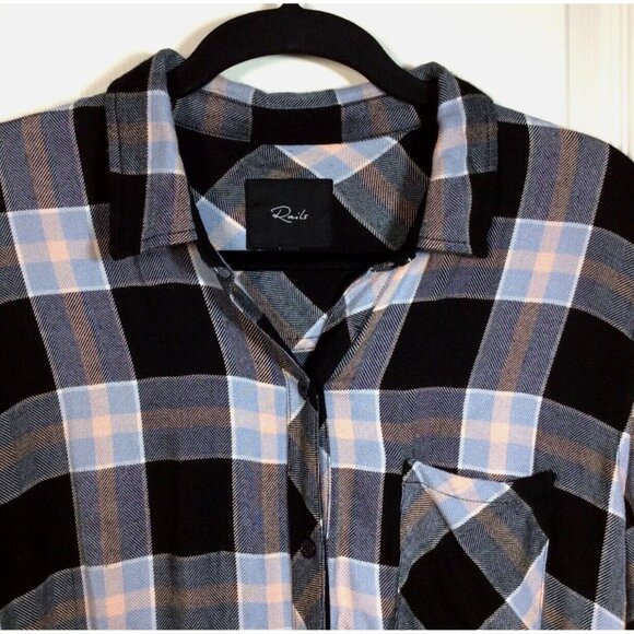 RAILS Hunter Onyx Periwinkle Blush Plaid Rayon Flannel Pocket Button Shirt M * - Picture 3 of 8